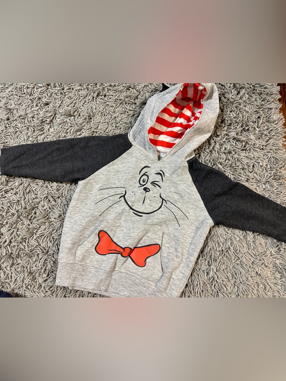 Dr. Seuss Gray Hoodie with Red Bow and Black Sleeves